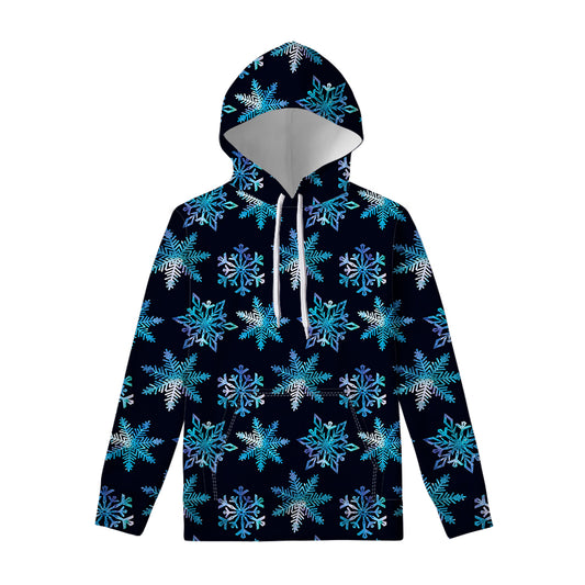 Turquoise Snowflake Pattern Print Pullover Hoodie