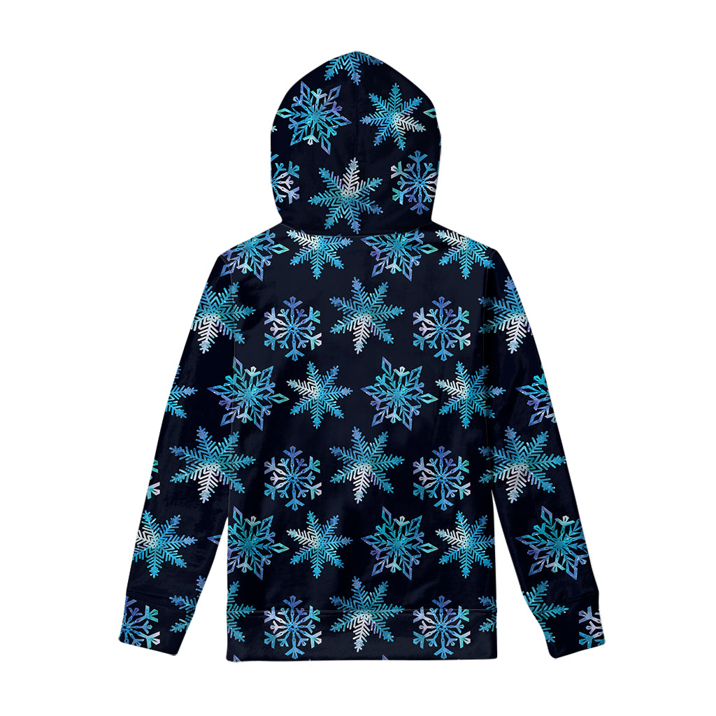 Turquoise Snowflake Pattern Print Pullover Hoodie