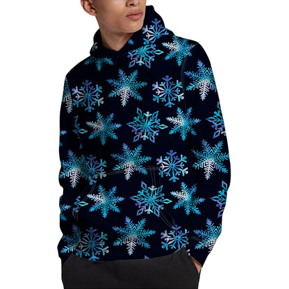 Turquoise Snowflake Pattern Print Pullover Hoodie
