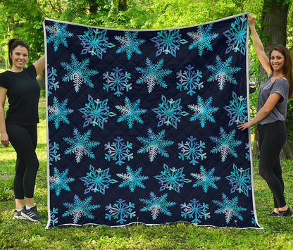 Turquoise Snowflake Pattern Print Quilt