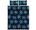 Turquoise Snowflake Pattern Print Quilt Bed Set