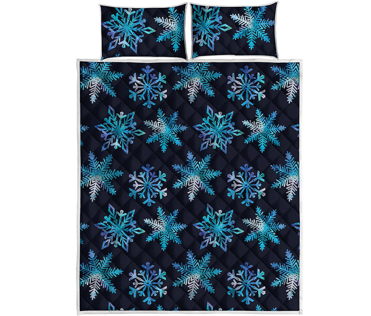 Turquoise Snowflake Pattern Print Quilt Bed Set