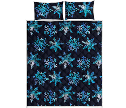 Turquoise Snowflake Pattern Print Quilt Bed Set