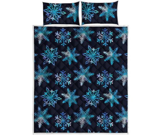 Turquoise Snowflake Pattern Print Quilt Bed Set