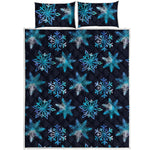 Turquoise Snowflake Pattern Print Quilt Bed Set