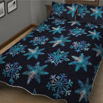 Turquoise Snowflake Pattern Print Quilt Bed Set