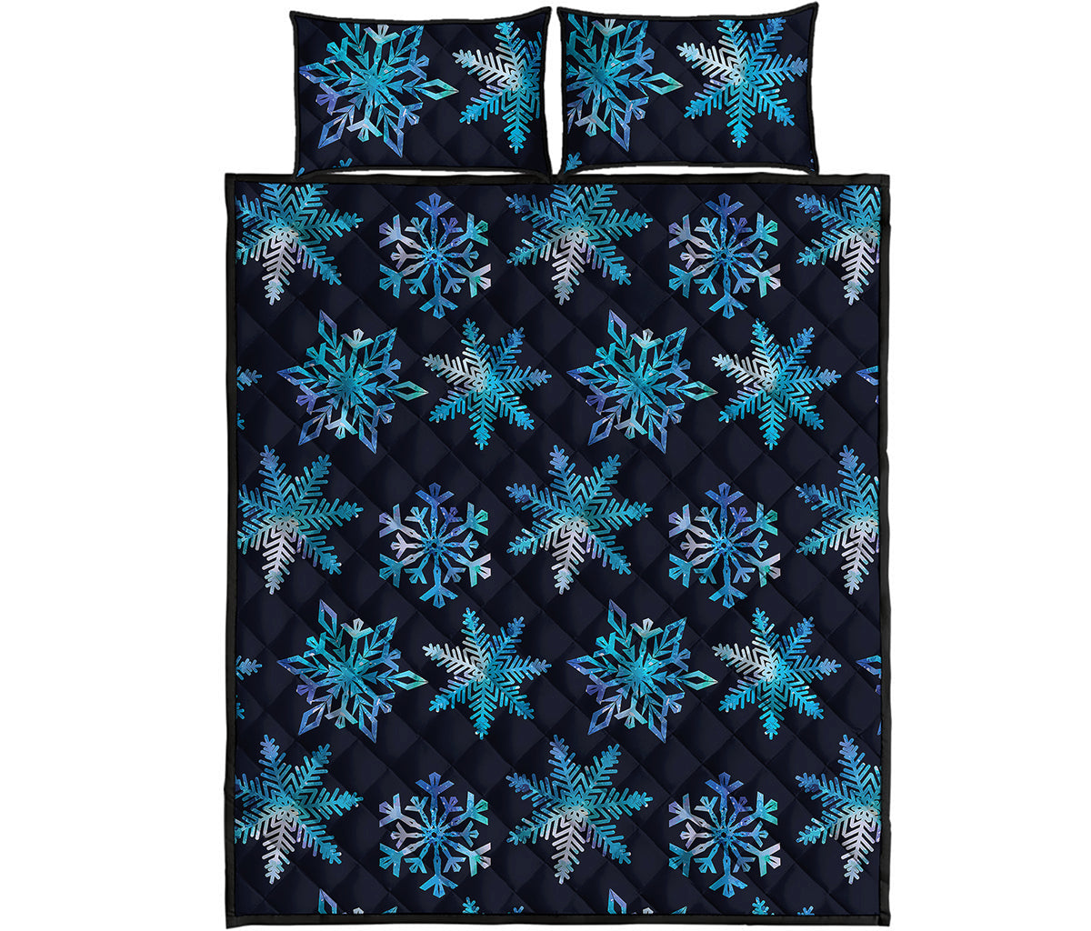 Turquoise Snowflake Pattern Print Quilt Bed Set