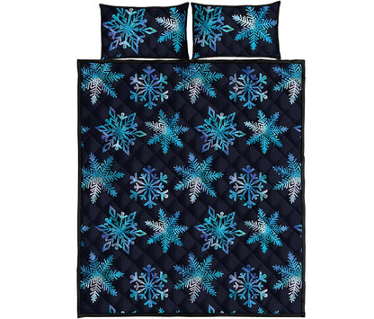 Turquoise Snowflake Pattern Print Quilt Bed Set