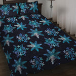 Turquoise Snowflake Pattern Print Quilt Bed Set