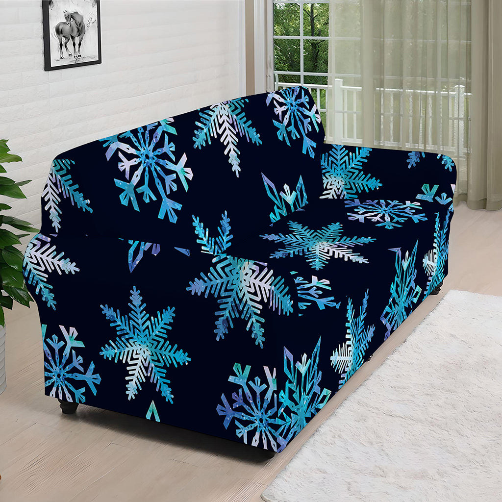 Turquoise Snowflake Pattern Print Sofa Cover