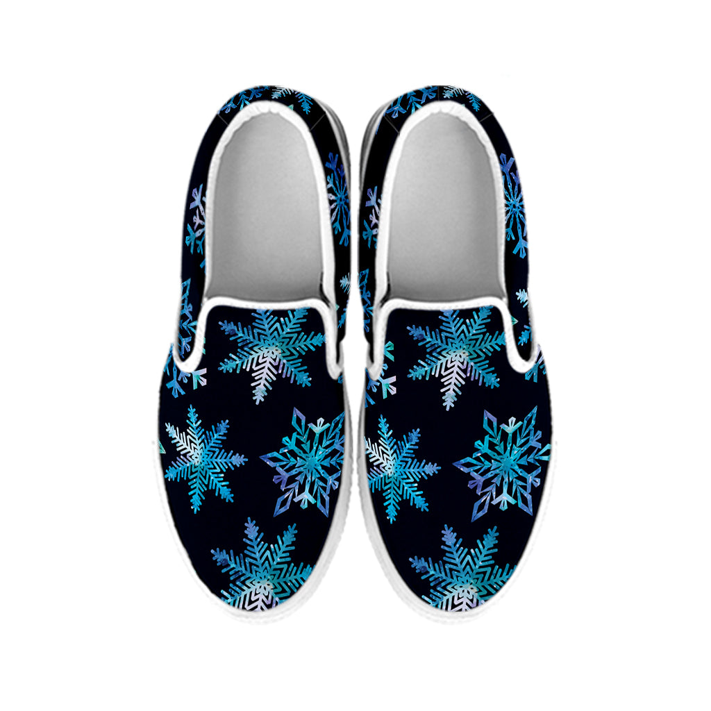 Turquoise Snowflake Pattern Print White Slip On Shoes