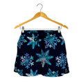 Turquoise Snowflake Pattern Print Women's Shorts