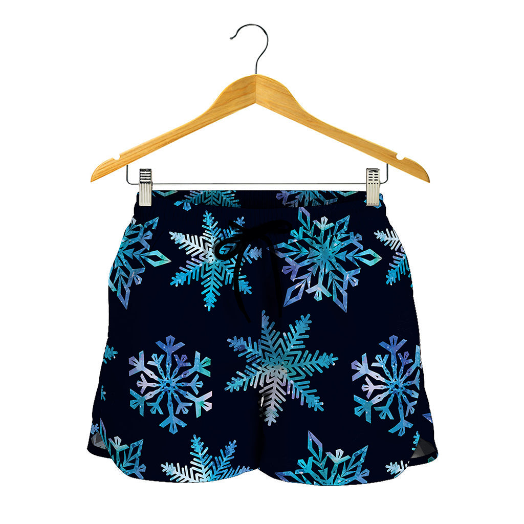 Turquoise Snowflake Pattern Print Women's Shorts