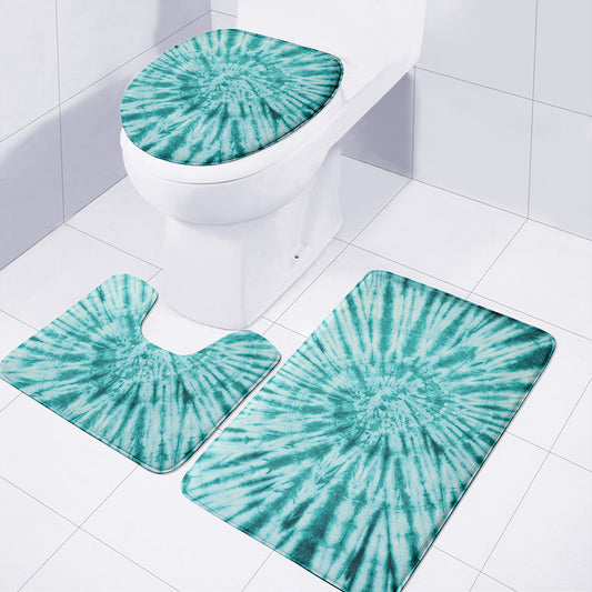 Turquoise Tie Dye Print 3 Piece Bath Mat Set