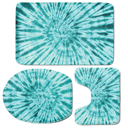 Turquoise Tie Dye Print 3 Piece Bath Mat Set
