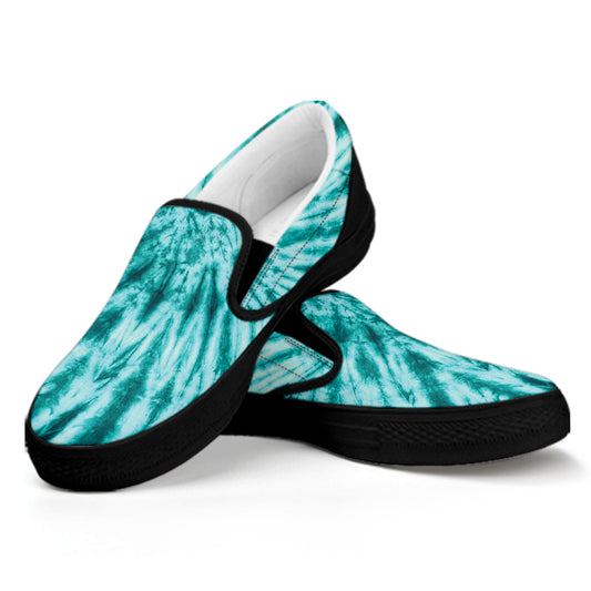 Turquoise Tie Dye Print Black Slip On Shoes