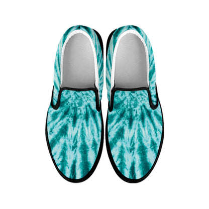 Turquoise Tie Dye Print Black Slip On Shoes