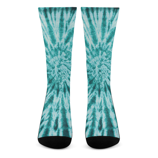 Turquoise Tie Dye Print Crew Socks