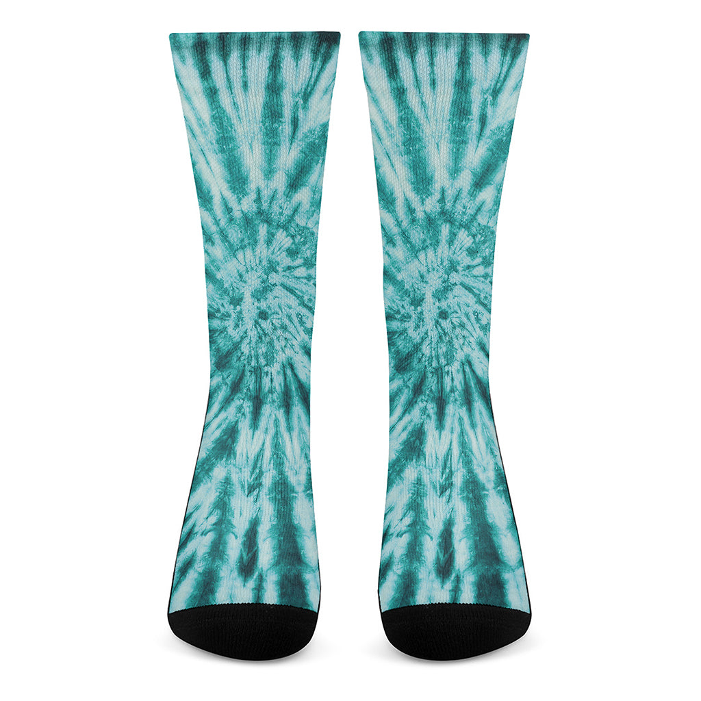 Turquoise Tie Dye Print Crew Socks