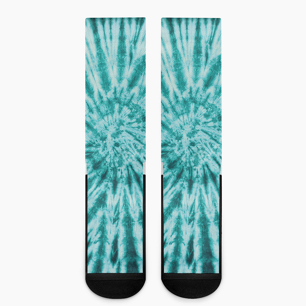 Turquoise Tie Dye Print Crew Socks