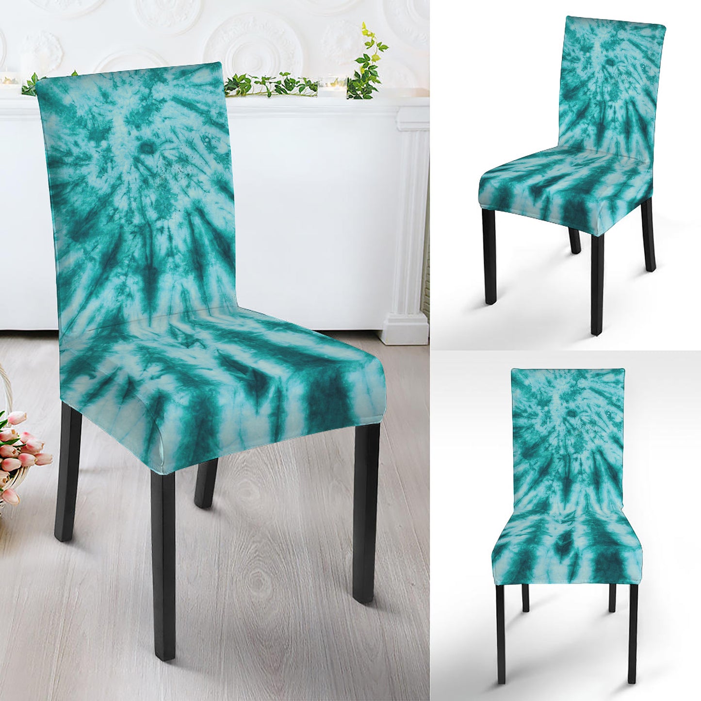 Turquoise Tie Dye Print Dining Chair Slipcover