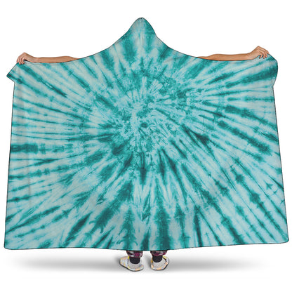 Turquoise Tie Dye Print Hooded Blanket
