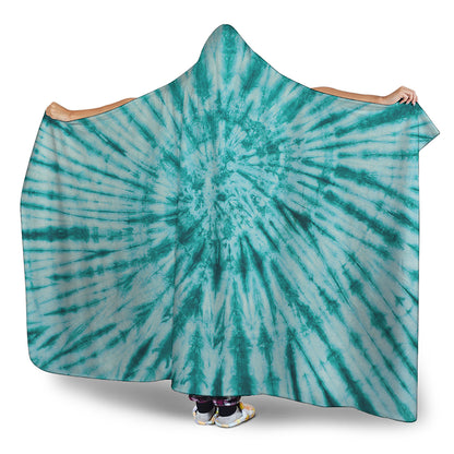 Turquoise Tie Dye Print Hooded Blanket