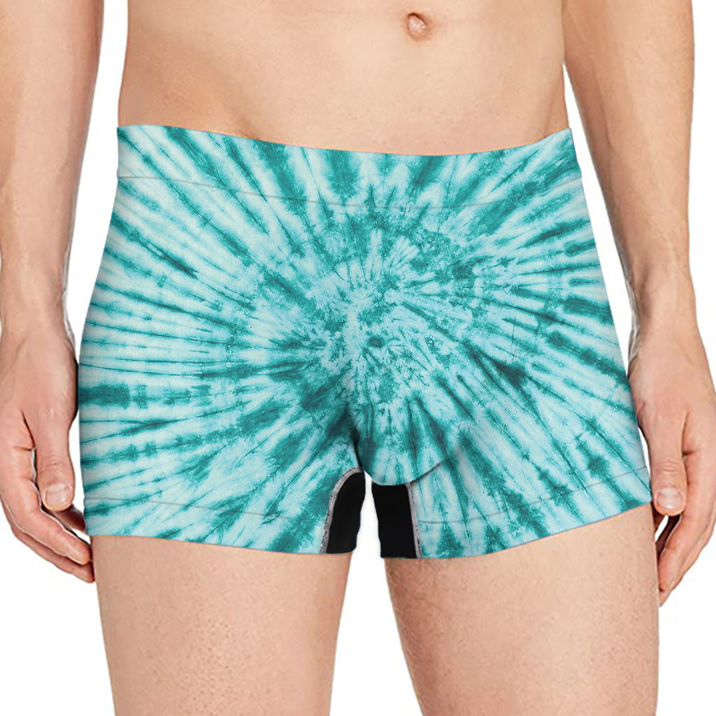Turquoise Tie Dye Print Men's Boxer Briefs