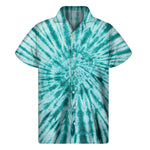Turquoise Tie Dye Print Men's Short Sleeve Shirt