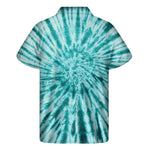 Turquoise Tie Dye Print Men's Short Sleeve Shirt