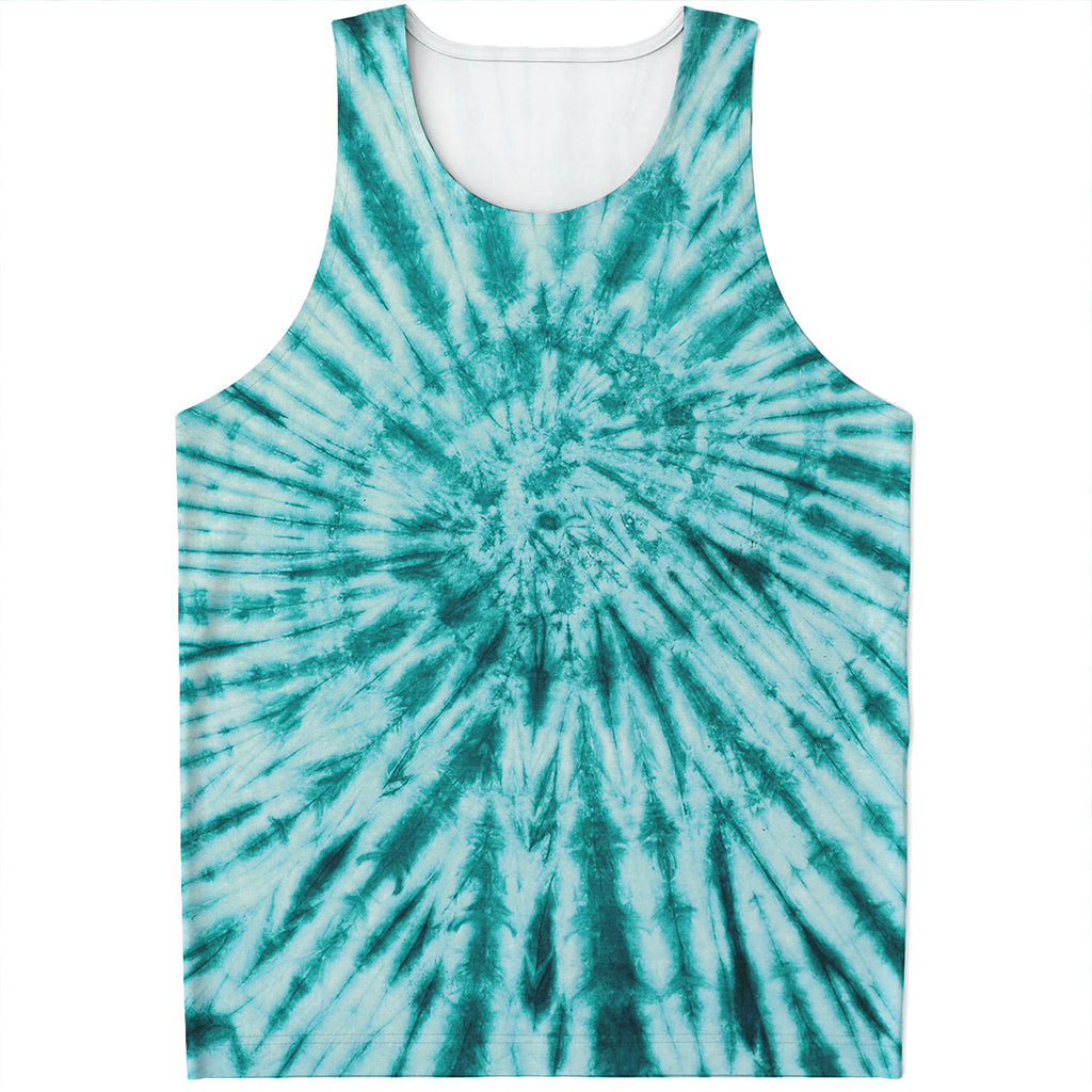 Turquoise Tie Dye Print Men's Tank Top