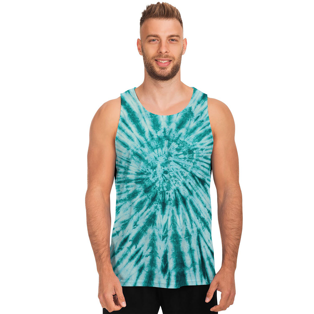 Turquoise Tie Dye Print Men's Tank Top