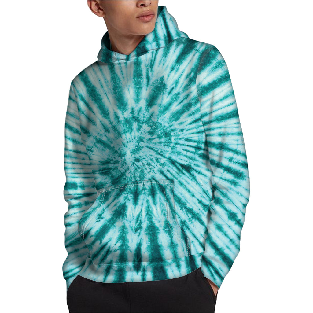 Turquoise Tie Dye Print Pullover Hoodie