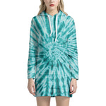 Turquoise Tie Dye Print Pullover Hoodie Dress