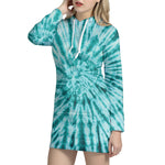 Turquoise Tie Dye Print Pullover Hoodie Dress