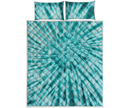 Turquoise Tie Dye Print Quilt Bed Set