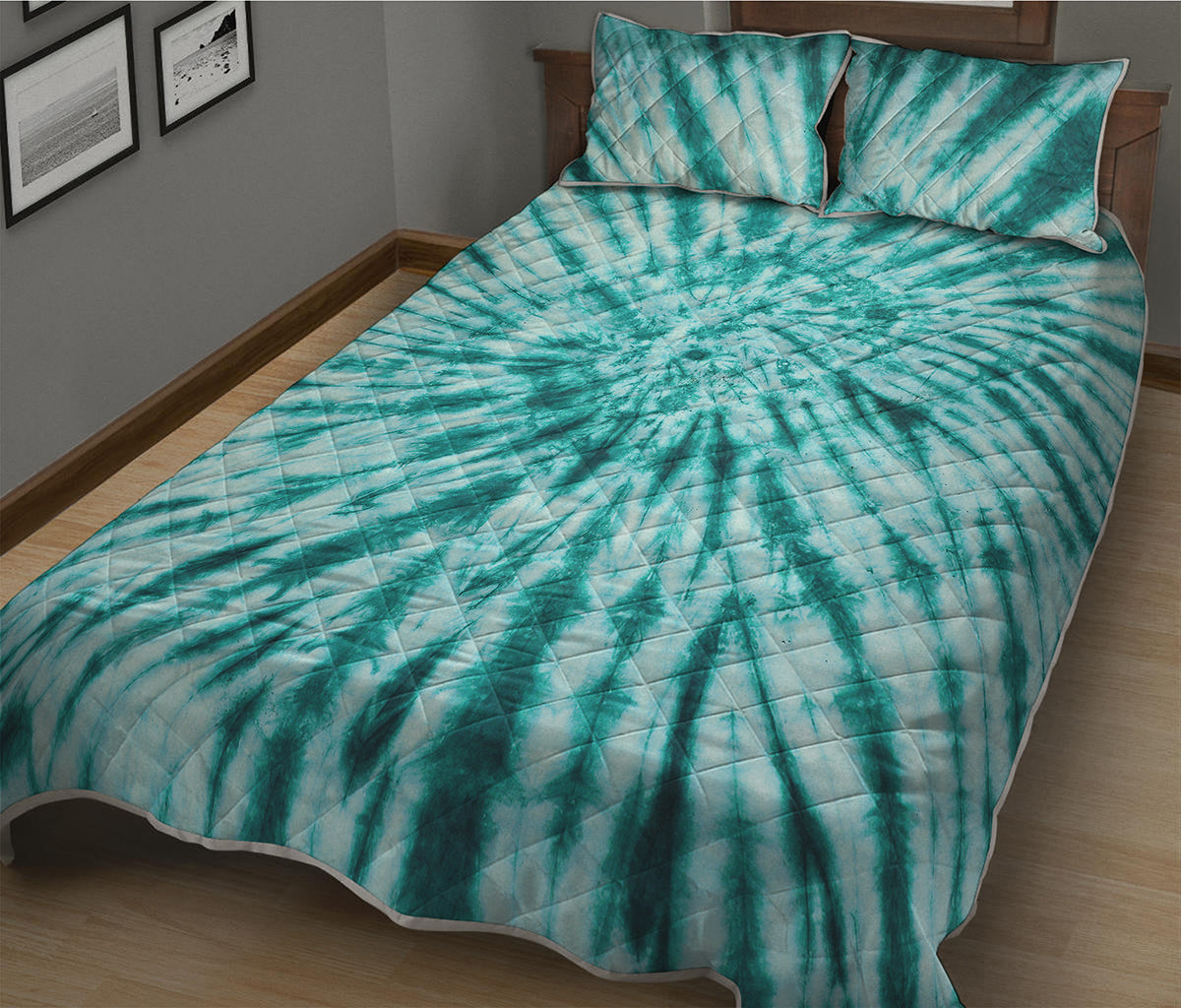 Turquoise Tie Dye Print Quilt Bed Set