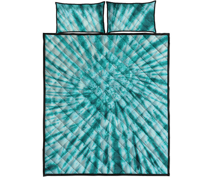 Turquoise Tie Dye Print Quilt Bed Set