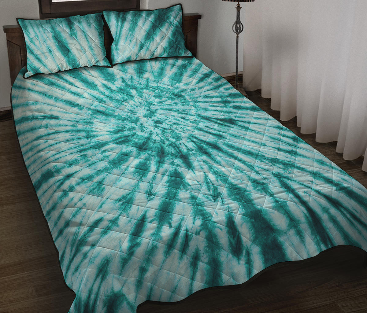 Turquoise Tie Dye Print Quilt Bed Set
