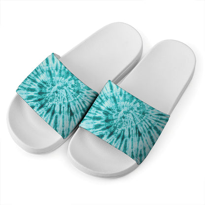 Turquoise Tie Dye Print White Slide Sandals
