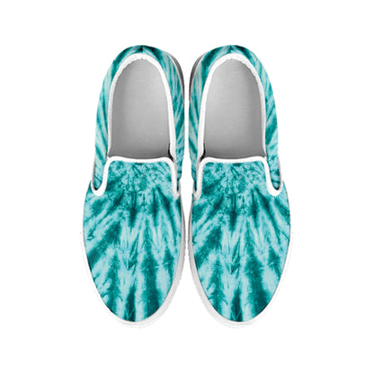 Turquoise Tie Dye Print White Slip On Shoes