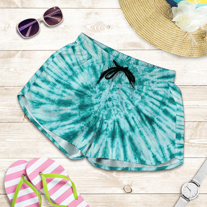 Turquoise Tie Dye Print Women's Shorts