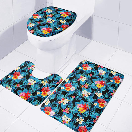 Turquoise Tropical Hawaii Pattern Print 3 Piece Bath Mat Set