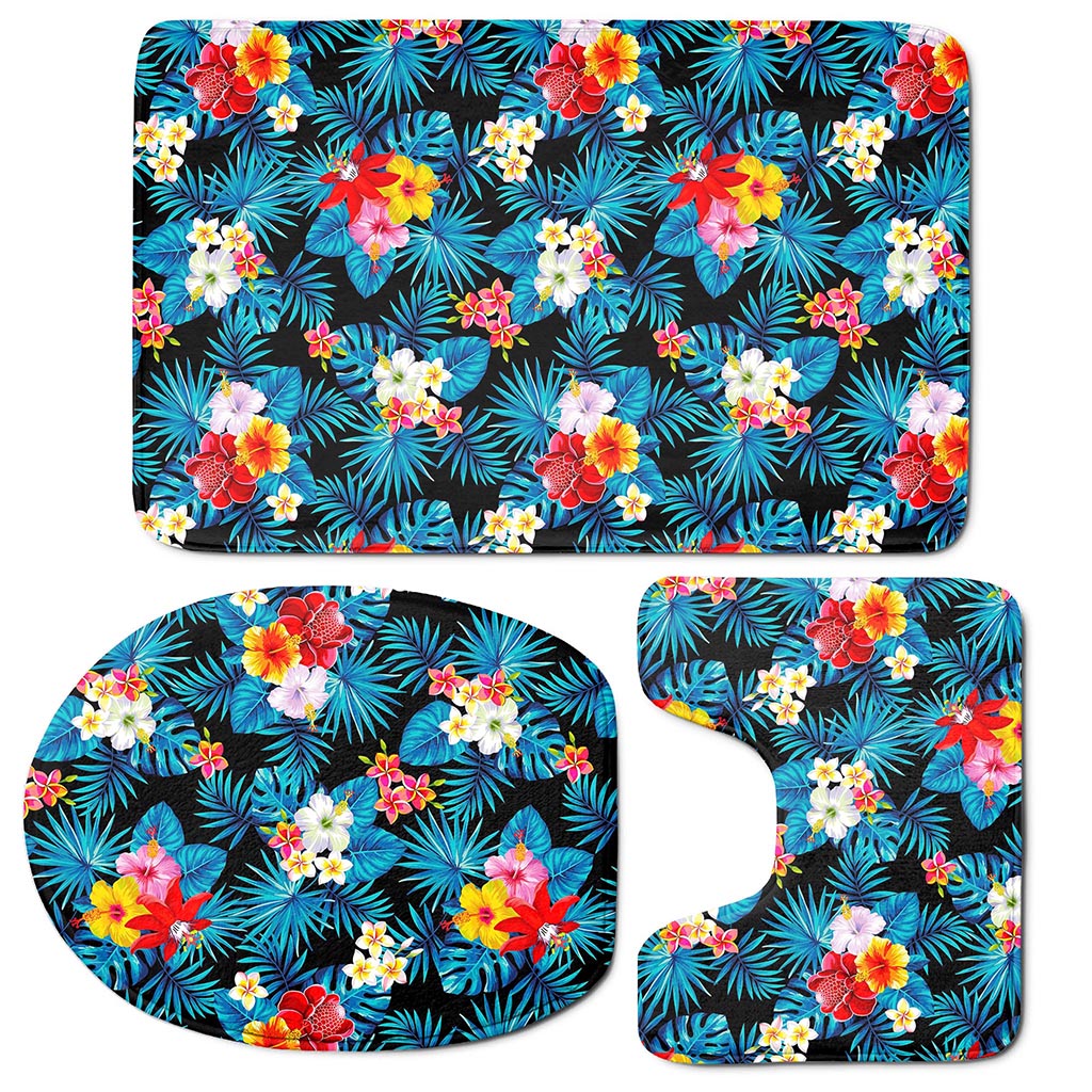 Turquoise Tropical Hawaii Pattern Print 3 Piece Bath Mat Set