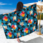 Turquoise Tropical Hawaii Pattern Print Beach Sarong Wrap