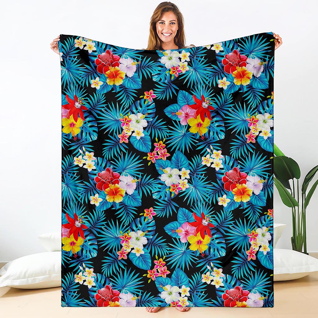Turquoise Tropical Hawaii Pattern Print Blanket