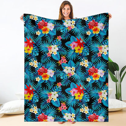 Turquoise Tropical Hawaii Pattern Print Blanket