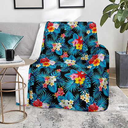 Turquoise Tropical Hawaii Pattern Print Blanket