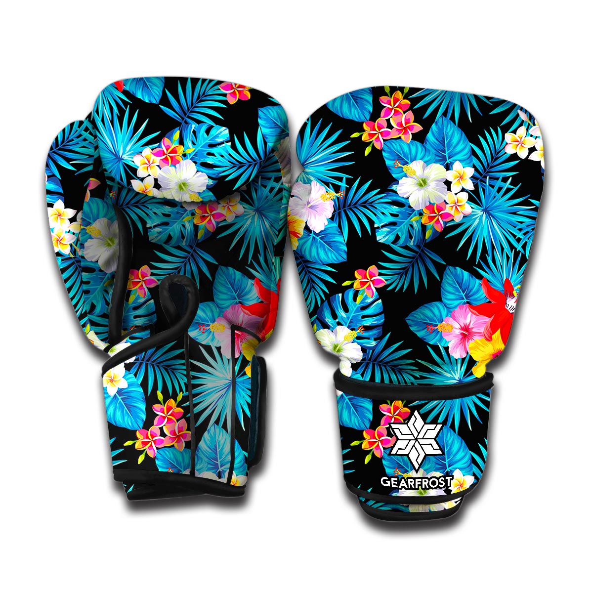 Turquoise Tropical Hawaii Pattern Print Boxing Gloves