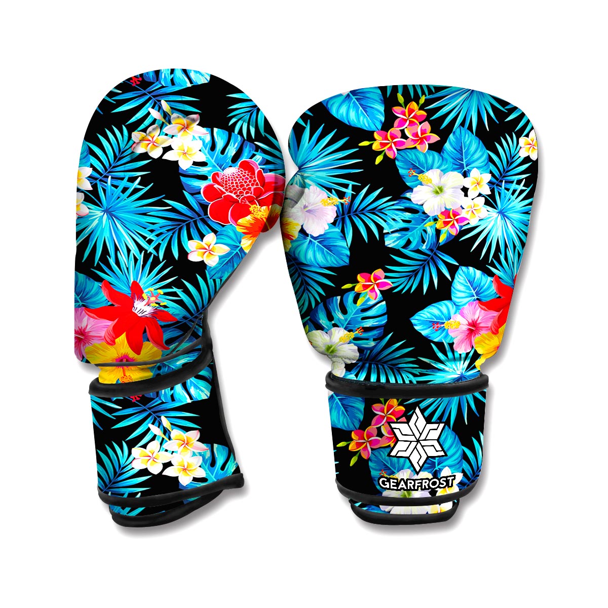 Turquoise Tropical Hawaii Pattern Print Boxing Gloves